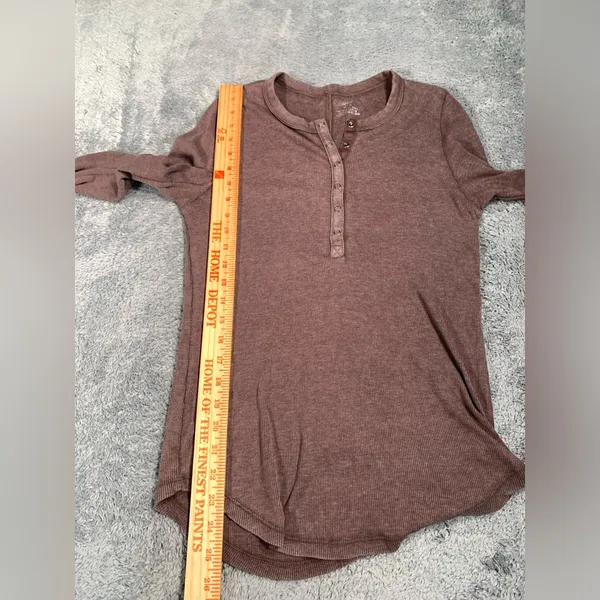 Aerie Brown Long Sleeve ribbed Henley Top medium - Image 11