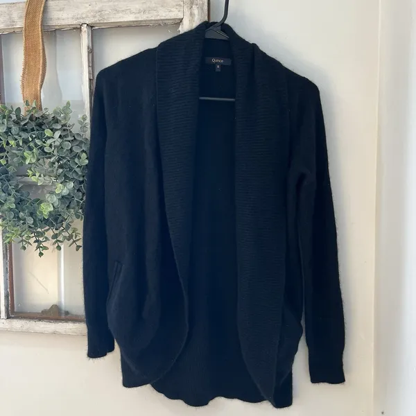 Quince Mongolian Cashmere Open Cardigan Sweater Black Size S Luxury Classic‎ - Image 3