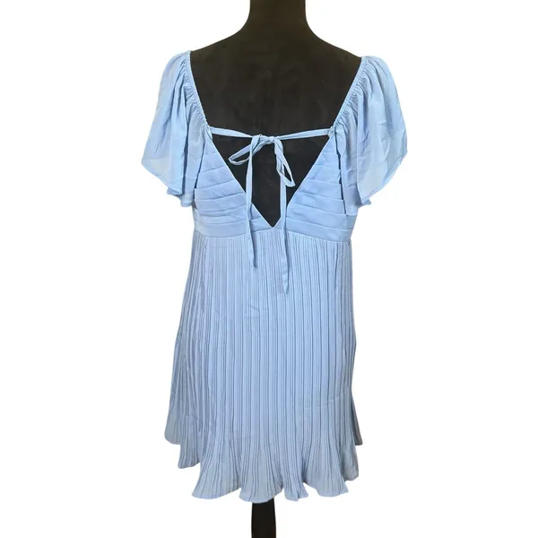 Lulus Amalfi Coast Light Blue Pleated Flutter Sleeve Mini Dress XL Coquette - Image 7