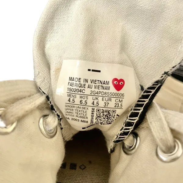 Converse x Comme des Garcons Play Chuck 70 Black Hi CDG Sneakers 4.5/6.5 150204C - Image 5