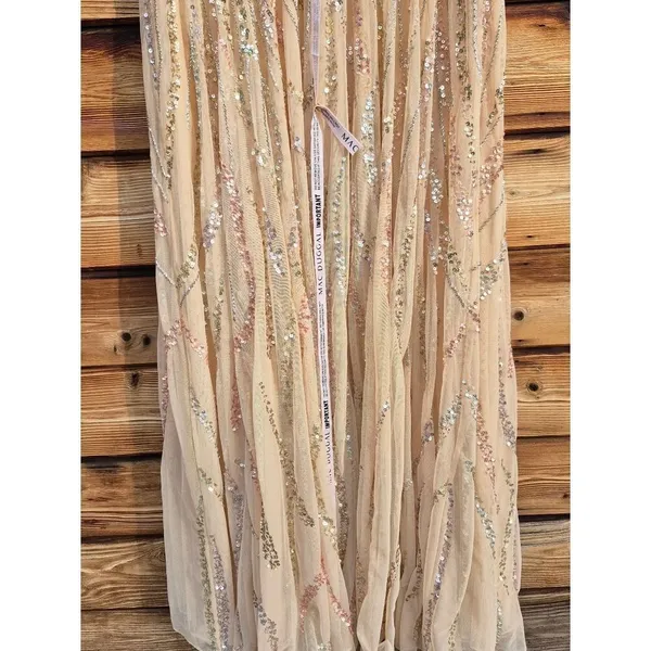 Mac Duggal 5445 Size 14 Beige Beaded Sequined Embellished Long Maxi Gown Dress - Image 13