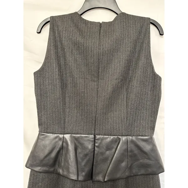 Zara Grey Black‎ Pinstripe Leather Panel Peplum Office Professional Dress Medium - Image 4