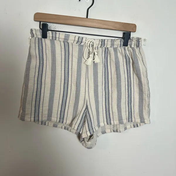 FAHERTY- Dune Cotton Gauze Drawstring Short Aqua Sea Stripe Size S - Image 2