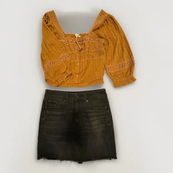 American‎ Eagle 2 Pc Bundle Black High Rise Mini Skirt 6 & Top Med Western Boho - Image 2