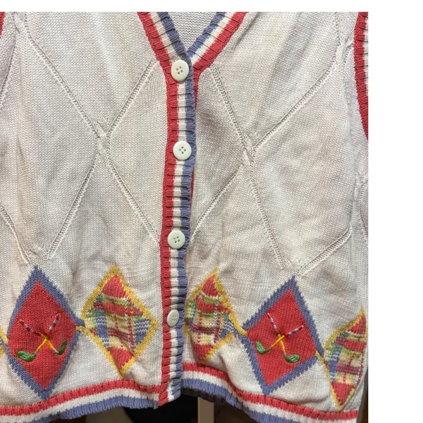 Preston & York Sport Vintage Argyle Golf Sweater Vest Cream Blue‎ Red sz L - Image 10