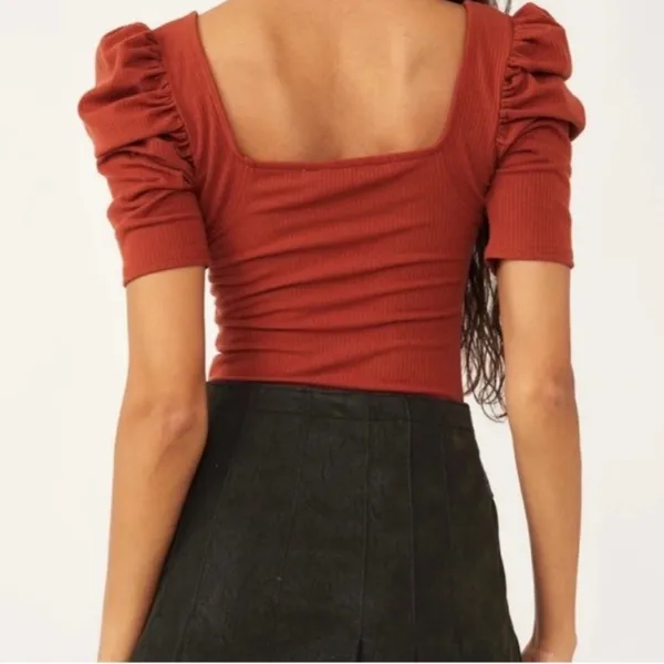 Free People Terracotta Puff Sleeve Tee - Image 4