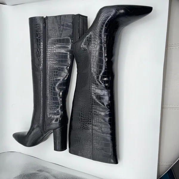 INC International Concepts Paiton Black Croc Embossed Tall Heeled Boots Women 8M - Image 5