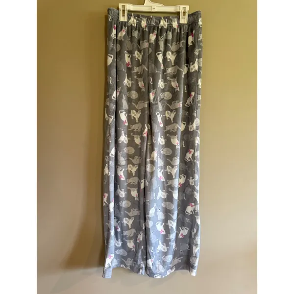 Karen Neuburger Womens Grey Cat‎ Print Fleece Pajama Set Long Sleeve RZ0029M M - Image 5