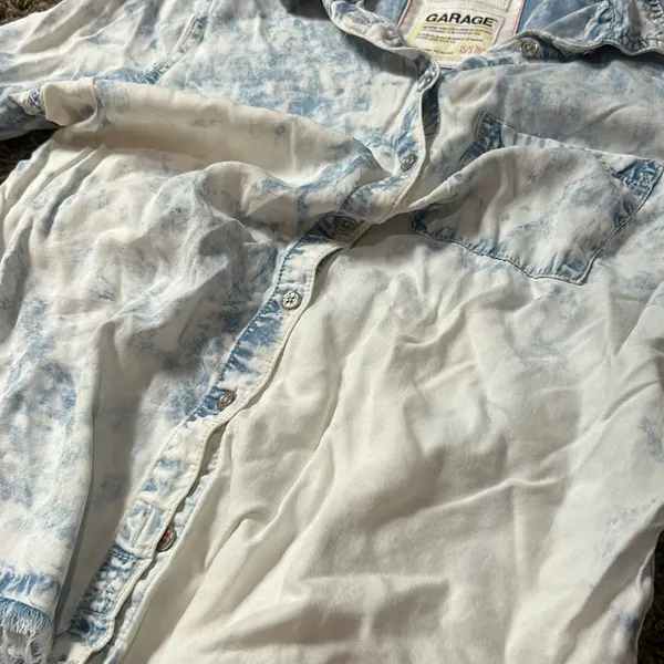 Zara Garage Acid Washed Boyfriend Denim Button Up‎ Size XS/S - Image 4