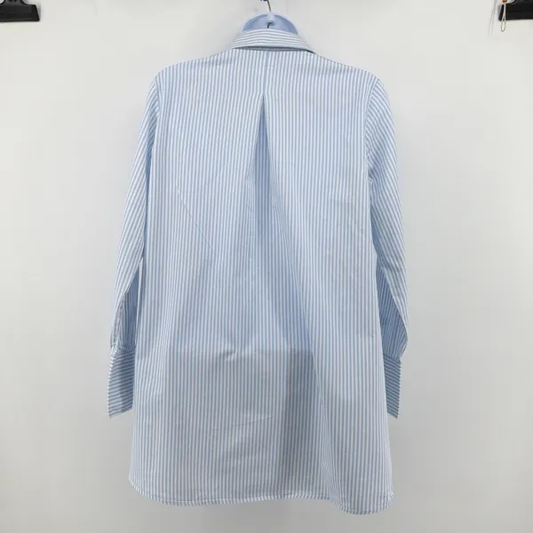 Club Monaco Blue White Striped Tunic Shirt Blouse Covered Placket Cuffed Small - Image 6
