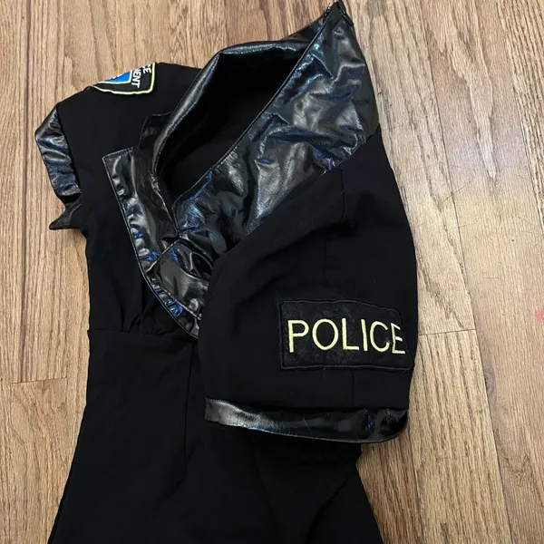 Womens Police Officer Costume Mini Dress Black Faux Leather Trim Small - Image 8