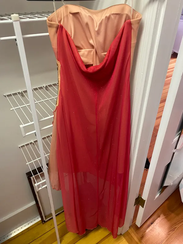 Macy's Orange and Pink Sheer Sequin Hi-Lo Dress - Image 4
