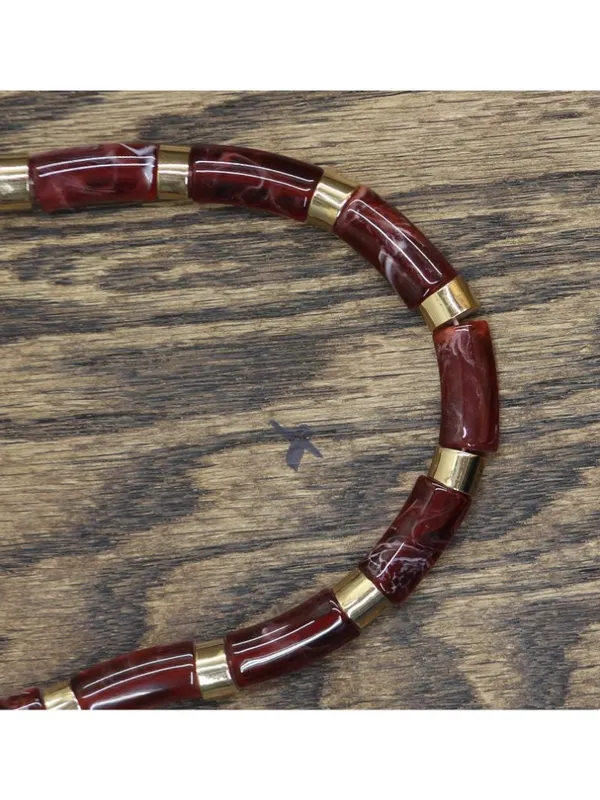 NWT Lane Bryant Bead Marble Stone Chunky Collar Necklace Red / Gold 18" + 3" - Image 3