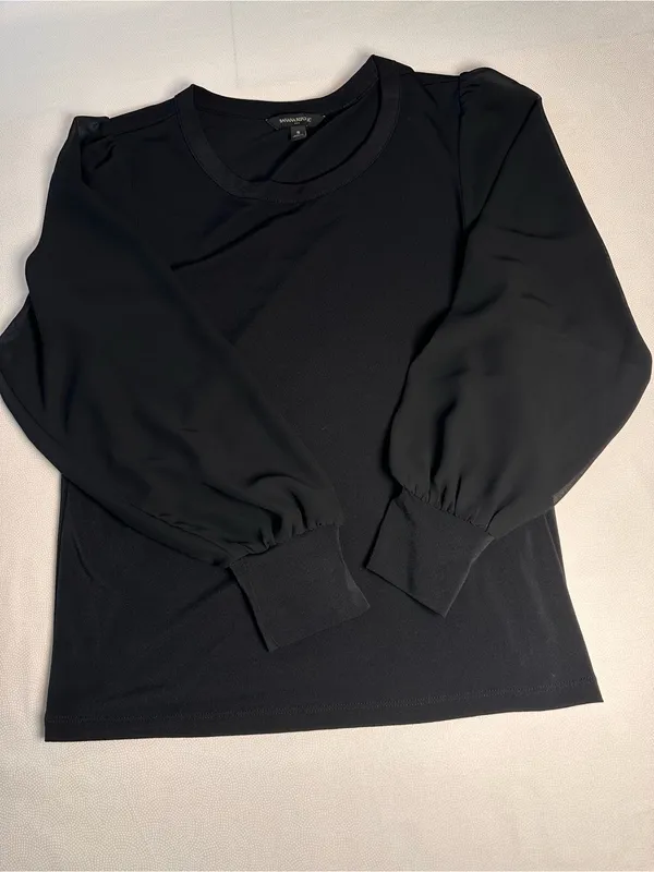 Banana Republic Black Sheer Sleeve Blouse Women’s Small Long Sleeve Top - Image 10