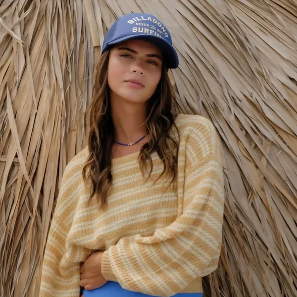 NWT Billabong Light Wave Striped Knit Sweater Gold Beach Boho Coastal Cowgirl S - Image 2