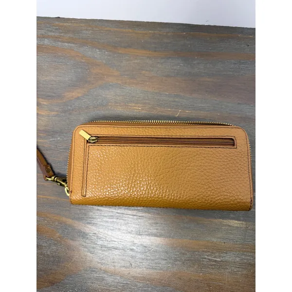 Fossil Colorblock Stripe Zip Around Wristlet Wallet Tan White Orange - Image 2