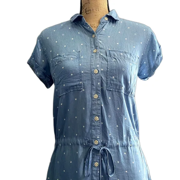 Thread & Supply Blue Star Print Chambray Shirt Dress Celestial Casual Size Small - Image 2