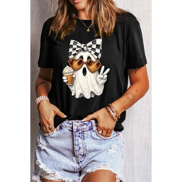 Full Size Halloween Ghost Graphic Short Sleeve T-Shirt - Medium - Image 5