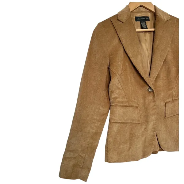 Vintage Banana Republic Blazer Womens 0 Brown Camel Corduroy Career Preppy Y2K - Image 6
