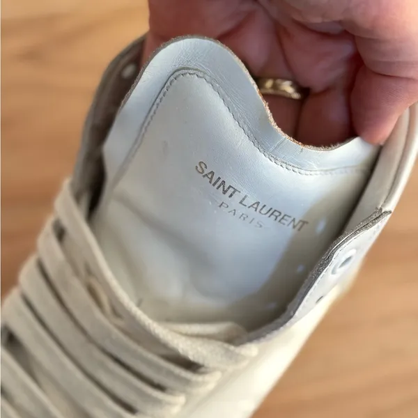 SAINT LAURENT Women's White Leather Hi Top Sneakers Size 38.5 - Image 4