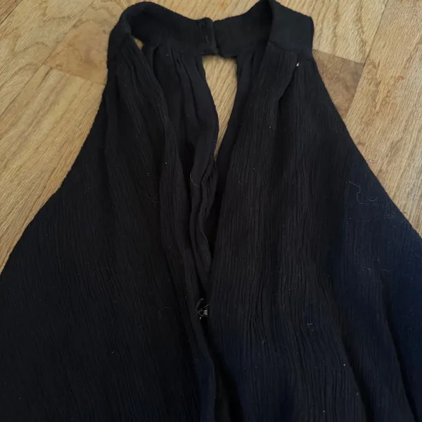 Anthropologie‎ Black Crinkle Wide Leg Jumpsuit Smocked Waist Halter XS - Image 6