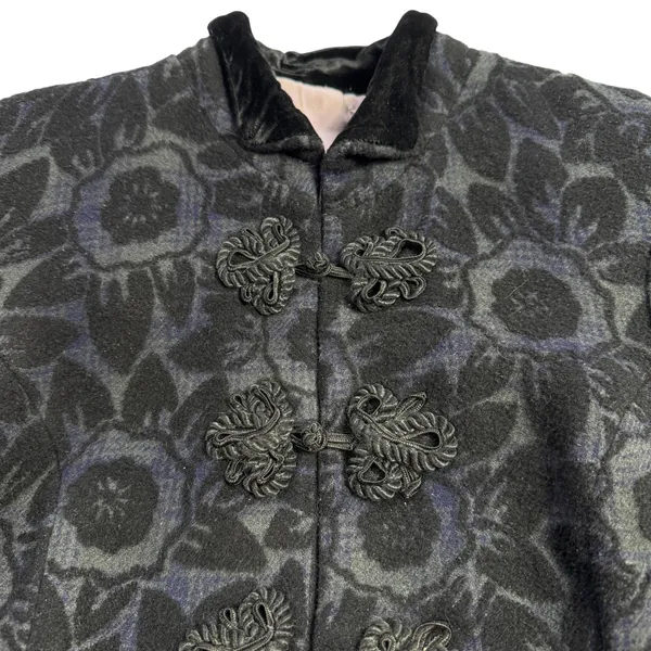Custom Black Jacquard Long Coat Womens Medium Goth Wool Maxi Overcoat Witchy VTG - Image 3