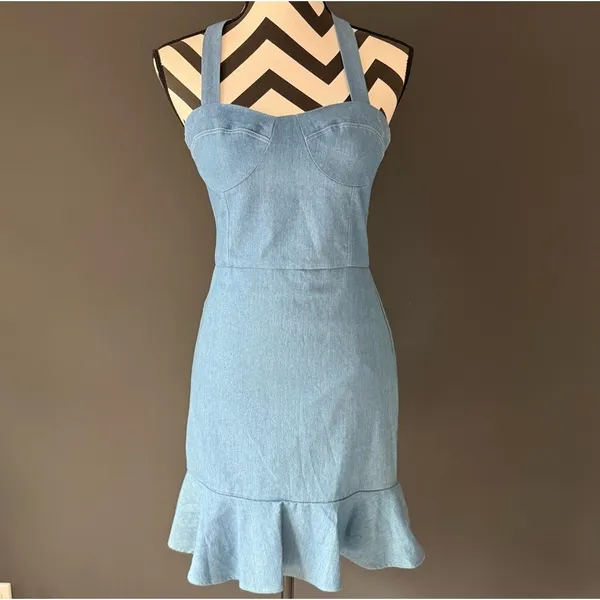 KARINA GRIMALDI REVOLVE‎ Angelica Dress Chambray Denim Blue size 4 - Image 2