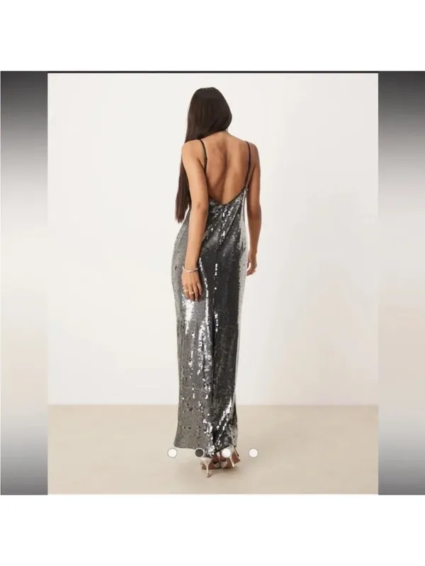 Drapey Shimmering Sparkle Metallic Sequin Corey Slip Dress Ever New Sz 0 - Image 2