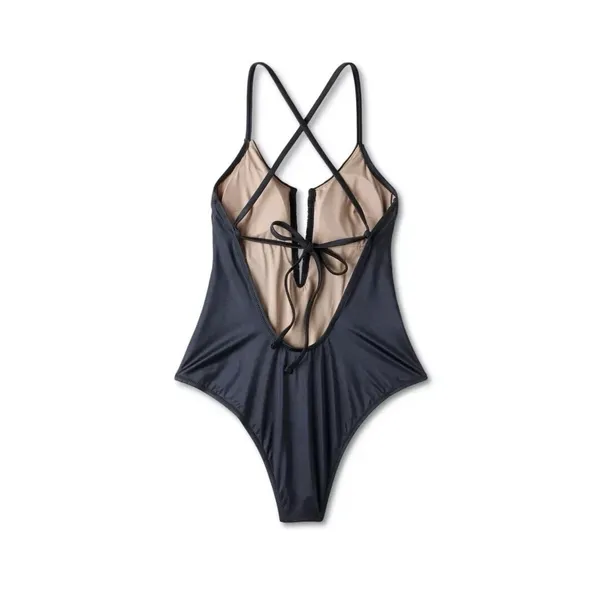 Shade & Shore Women's Medium Navy V-Wire Plunge One Piece Swimsuit NEW - Image 3