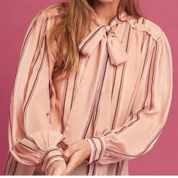 Hemant and Nandita Anthropologie striped button front blouse. Size XS. - Image 2