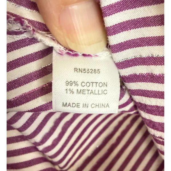 Express Womens M Button Down Shirt Purple White Striped Metallic‎ Long Sleeve - Image 8