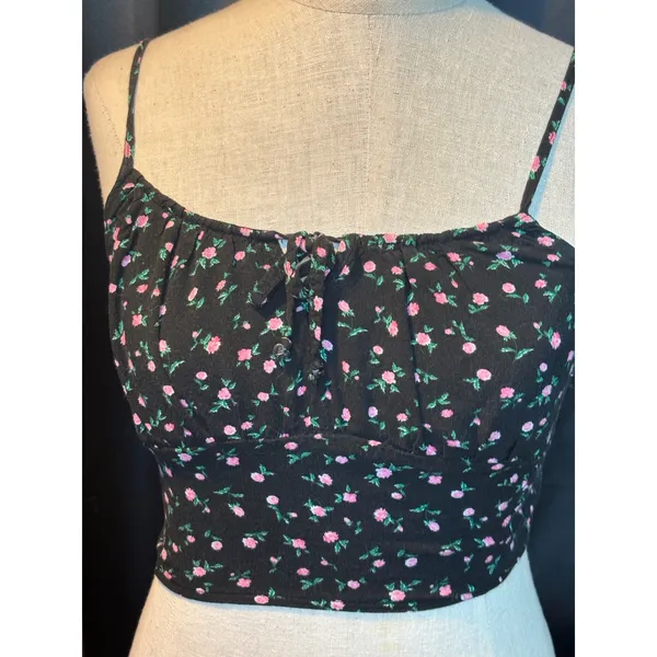 Forever 21 Black Pink‎ Floral Smocked Crop Cami Top Small - Image 7