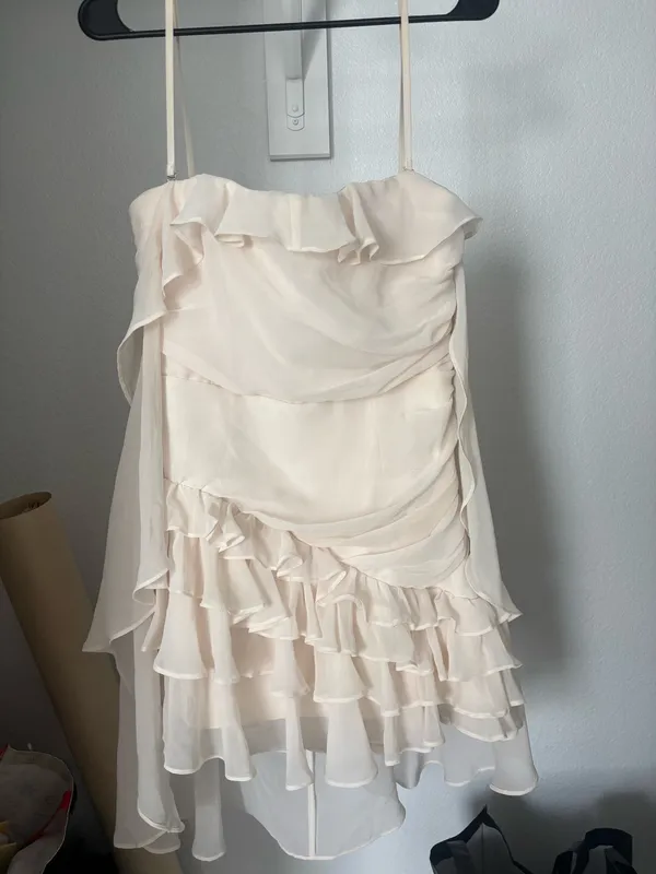 Oh Polly Off-Shoulder Ruffled Mini Dress in Ivory #bridal - Image 3