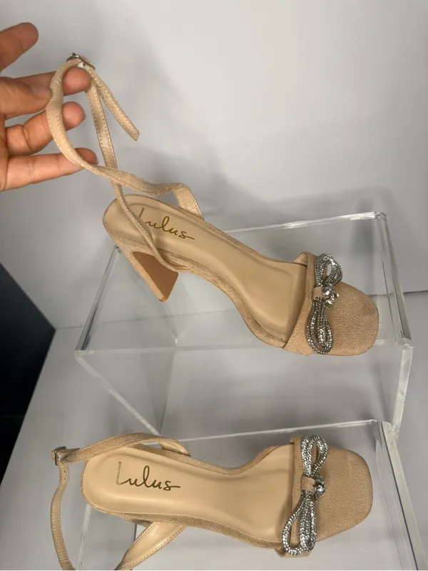 Lulu's Tan Bow Ankle-Strap Sandals with Rhinestone Accent - Image 6