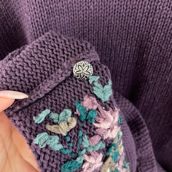 Christopher & Banks Vintage 90’s Purple Hand Embroidered Floral Knit Sweater - Image 8