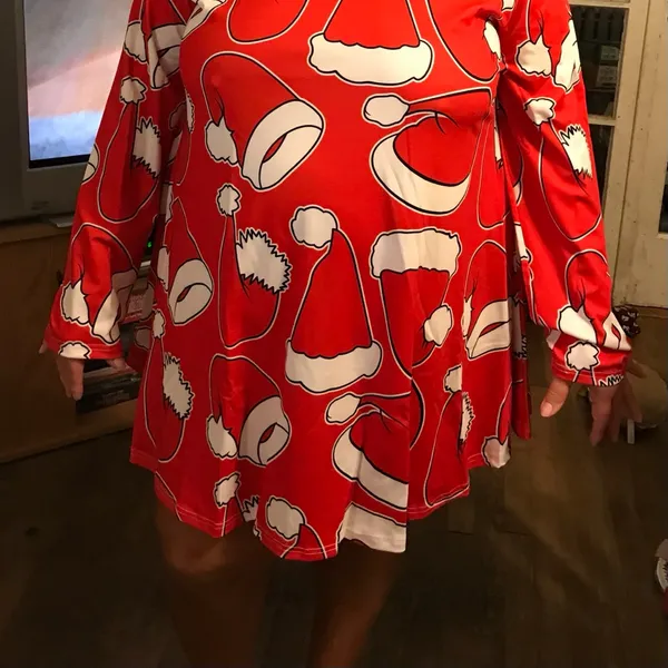 Meaneor Santa Hats Festive Holiday Long Sleeve Christmas Dress in Red/White NWT - Image 4