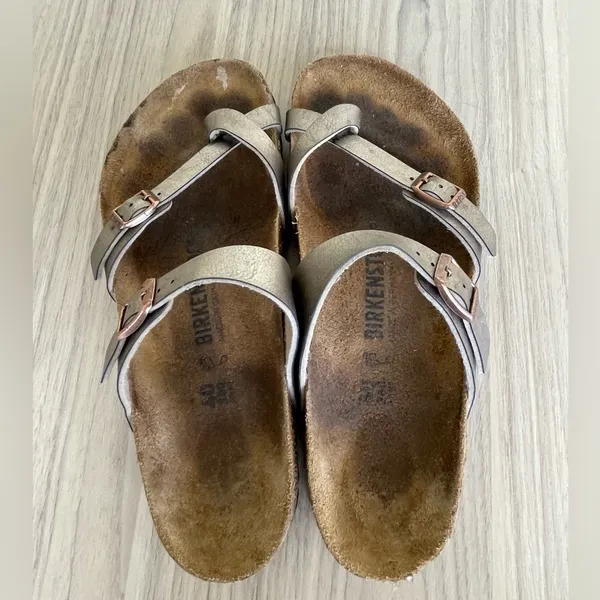 Birkenstock Silver Strappy Sandals - Image 2