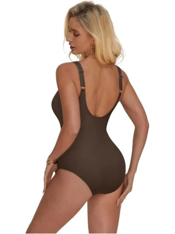 SUUKSESS Brown Mesh Tummy Control One Piece Swimsuit Size XL NWT - Image 2