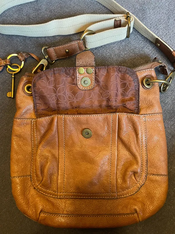 Fossil Long Live Vintage 1954 brown leather jacket cross body purse - Image 5
