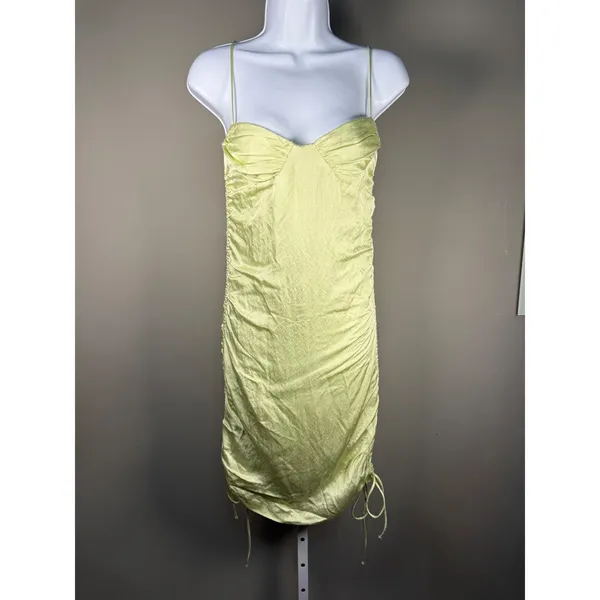 Zara Satin Ruched Slip Midi Dress Lime Green Coquette‎ Party Date Night NWT - Image 3