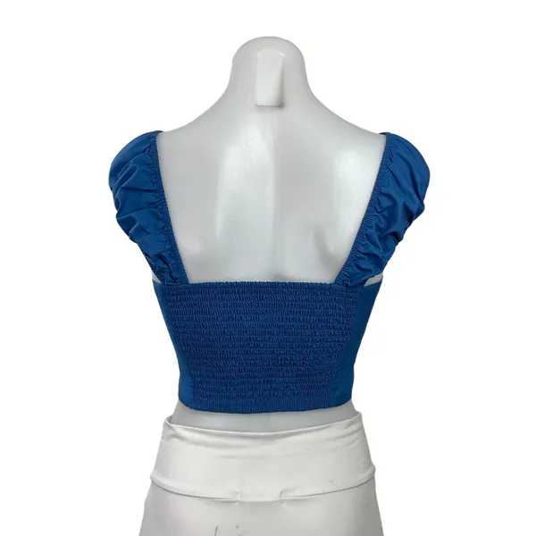 Abercrombie & Fitch Womens Blue V-neck Sleeveless Smocked Crop Blouse Top Sz XS - Image 3