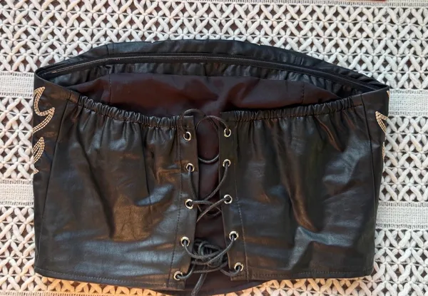 Lucky & Blessed Black Leather Boot Stitch Embroidered Corset - Image 2