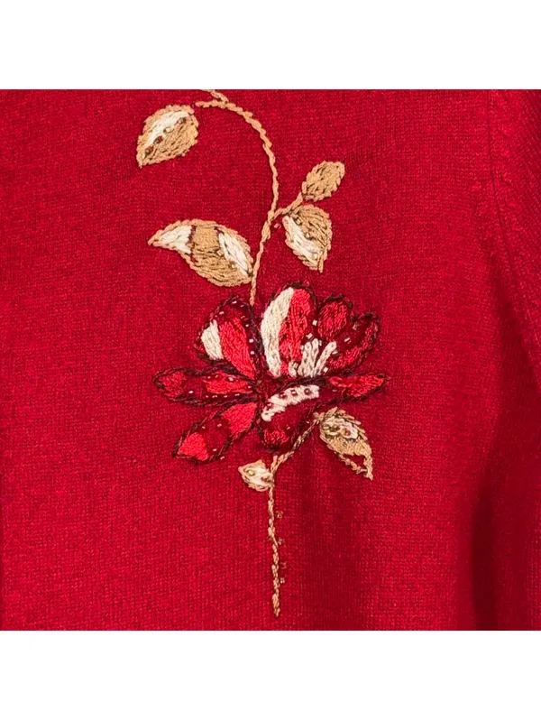 Emma James Women’s M Red Embroidered Floral Cardigan - Image 4