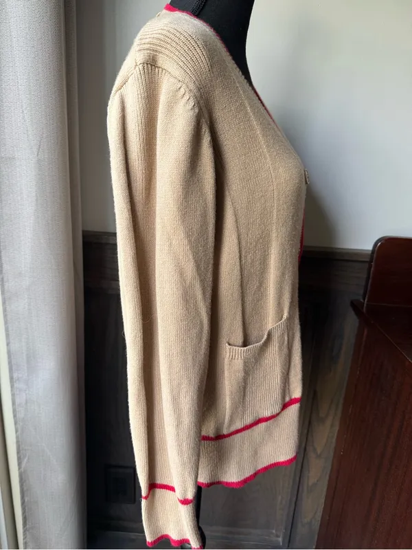 Beige Cardigan with Pink Trim V - Image 5