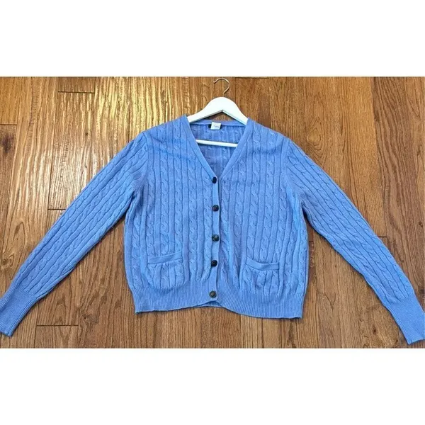 J.Crew Vintage wool angora blend cableknit cardigan sweater large - Image 9