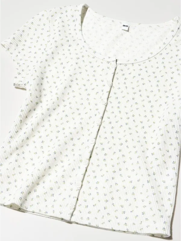 Uniqlo Waffle Full Open Mini T-Shirt | Pattern NWT White XS - Image 3