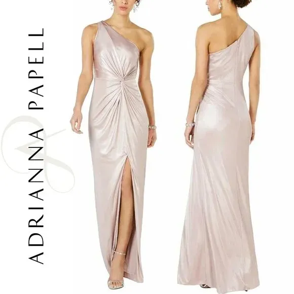 Adrianna‎ Papell Pink Metallic Slit Evening Gown - Image 9