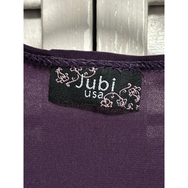 Jubi USA Purple Fit Flare Short Sleeve‎ Lace Top Dress Size Sm Scoop Rhinestone - Image 3