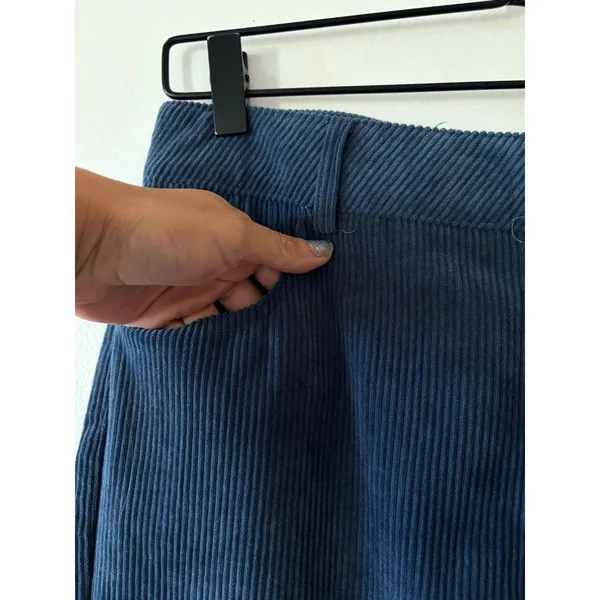 EDIKTED High Waist Wide Leg Cropped Blue Corduroy Pants Womens Small - Image 4