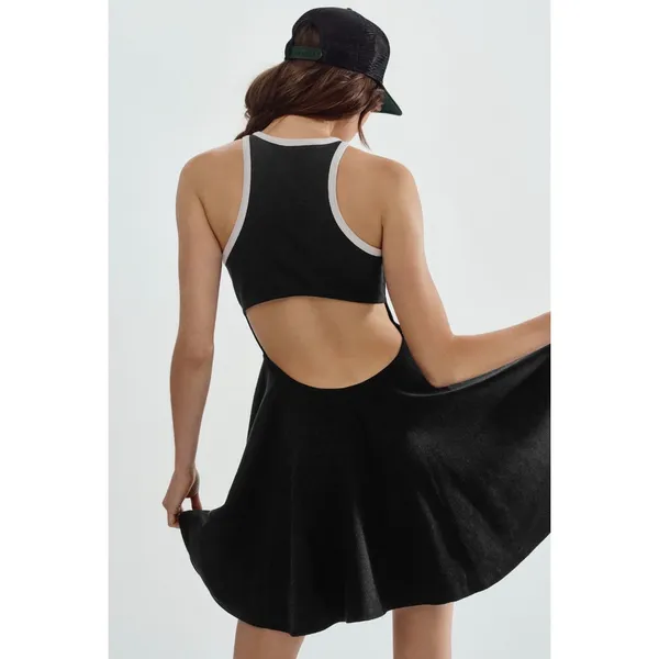 Daily Practice Anthropologie Cutout Fit and‎ Flare Dress Small Black Ribbed Knit - Image 5